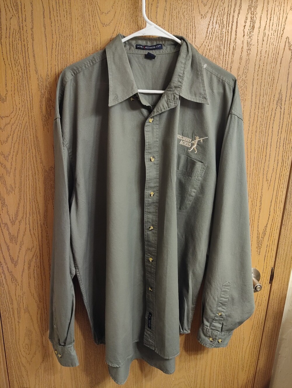Port Authority Olive Green Long-Sleeve Button-Down Shirt